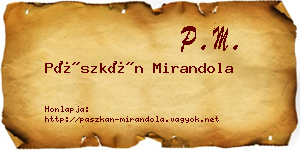 Pászkán Mirandola névjegykártya